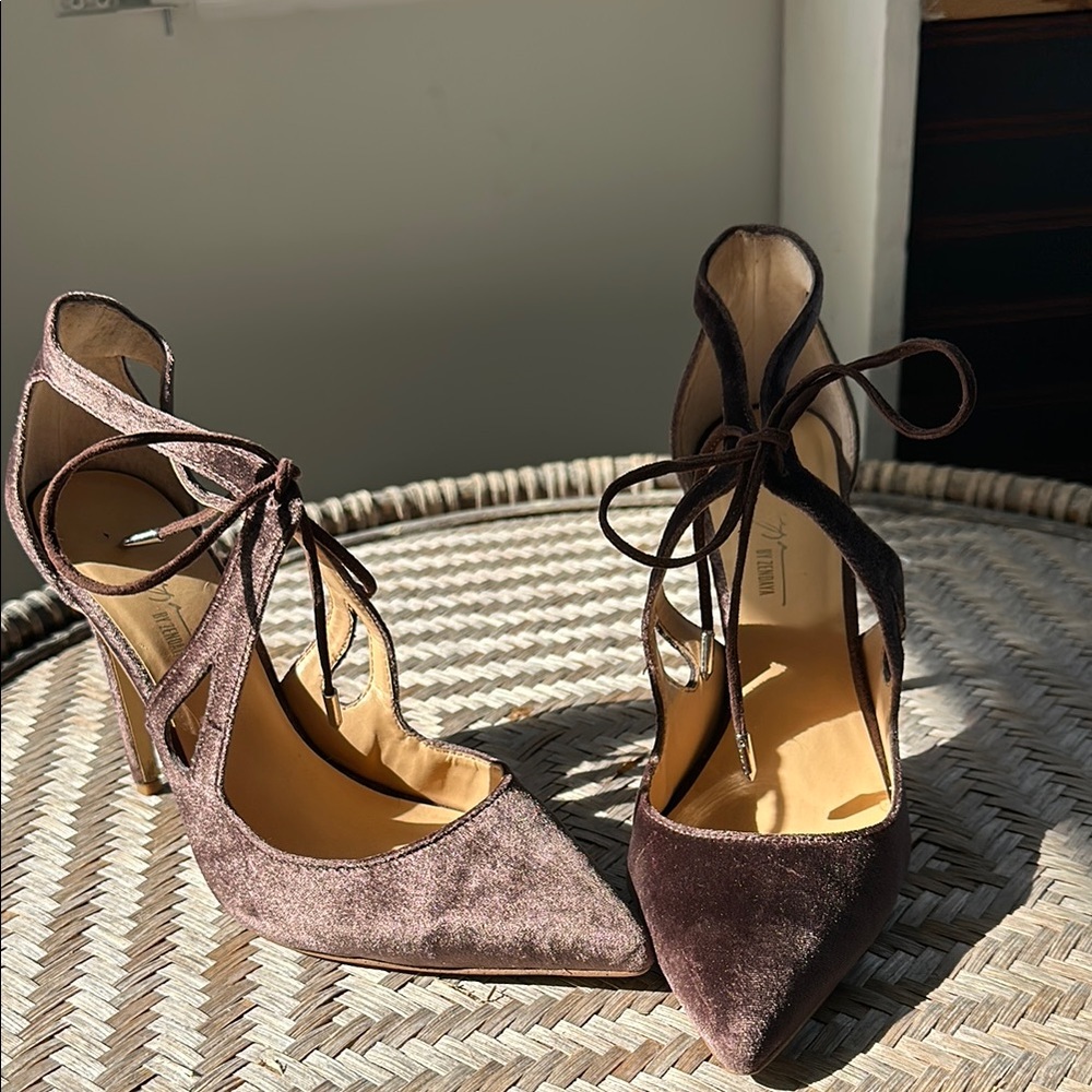 Velvet Lace Up Date Night Pointe Toe Heels